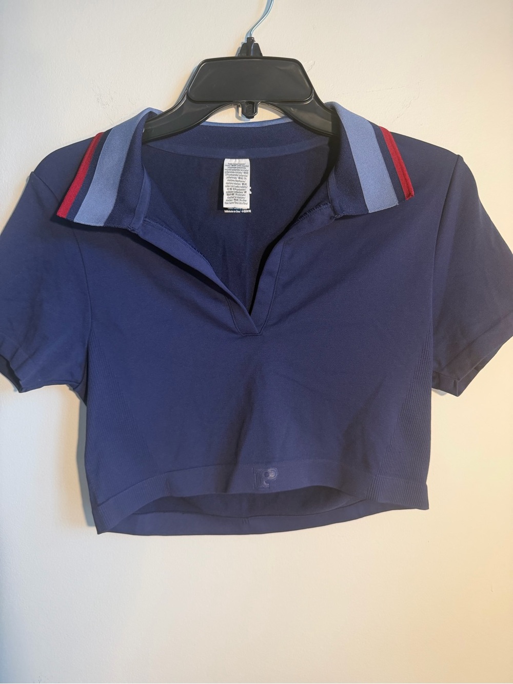 Victoria's Secret Navy Cropped Polo with Blue and Red Stripe Collar